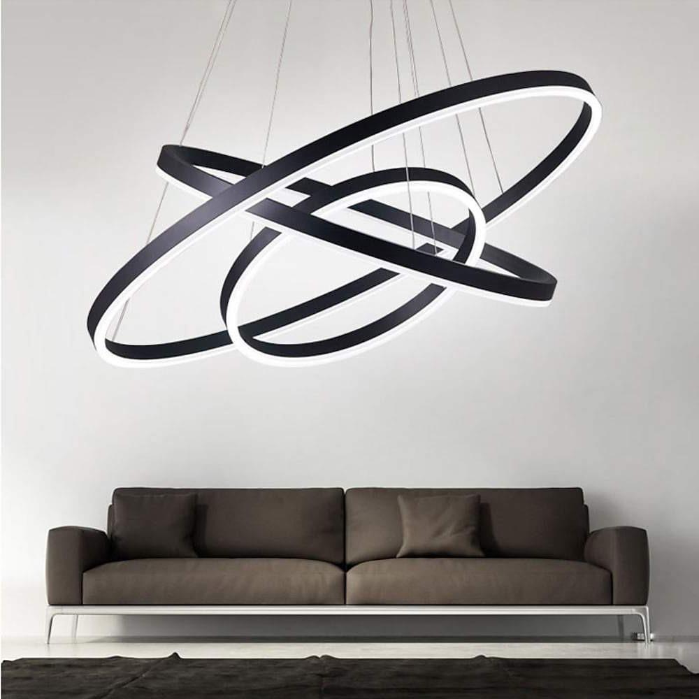 Graduated 3-circle synthetic chandeliers — Warm White (3000K) / Matte Black