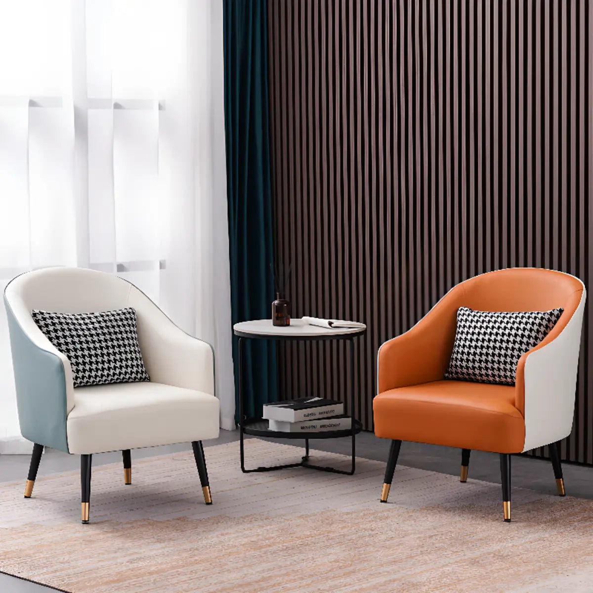 Microfiber Leather Sloped Arm Four Leg Chair