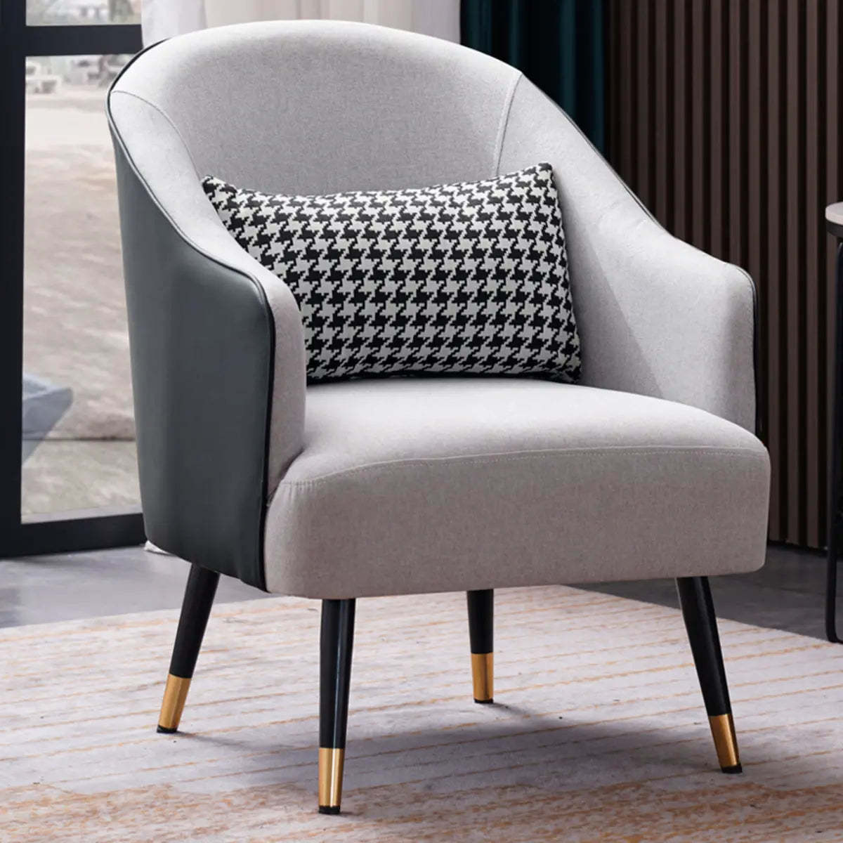 Black linen microfiber leg accent chairs - leather — Gray