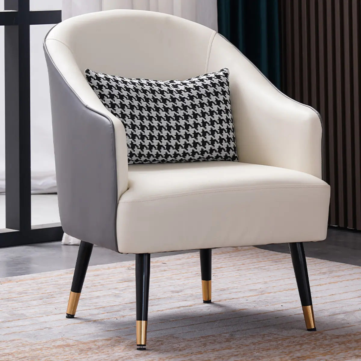 Microfiber Leather Sloped Arm Four Leg Chair — Gray/ Beige / Microfiber Leather