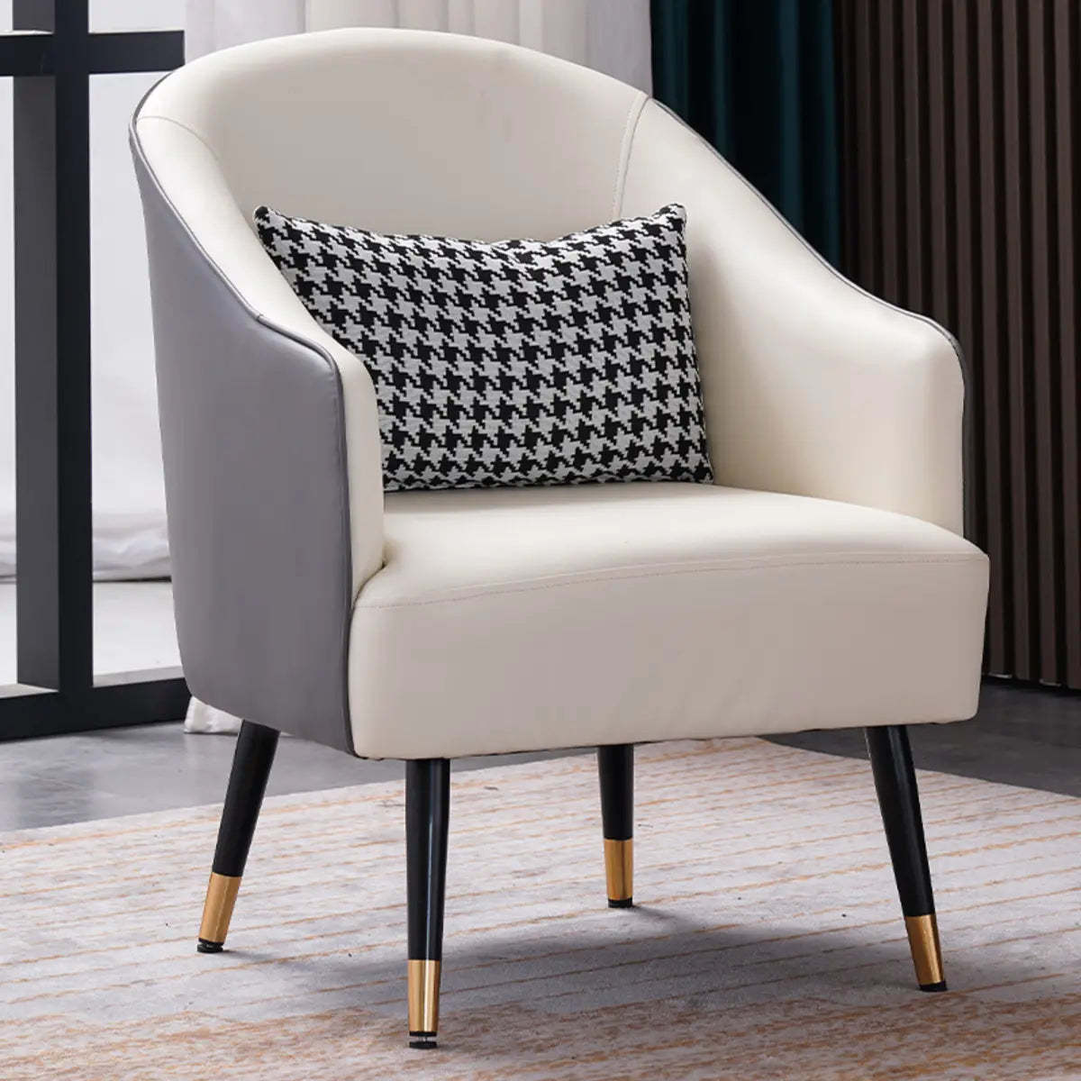 Microfiber Leather Sloped Arm Four Leg Chair — Gray/ Beige / Microfiber Leather