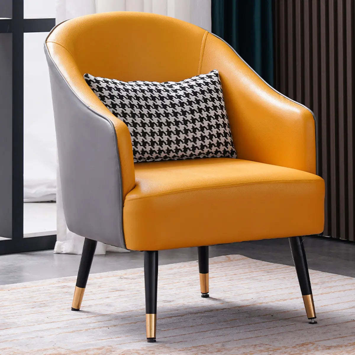 Microfiber Leather Sloped Arm Four Leg Chair — Lemon Yellow / Microfiber Leather
