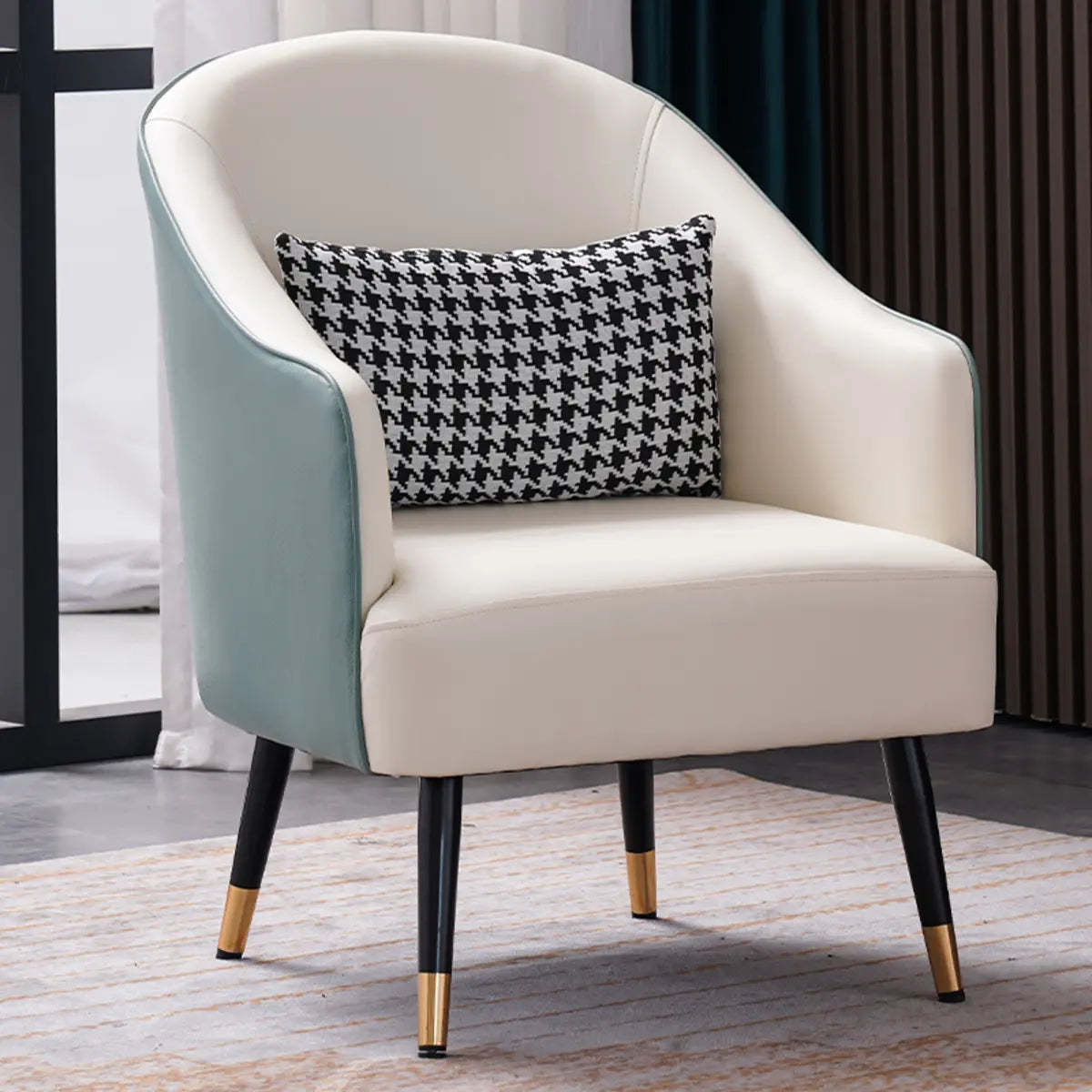 Microfiber Leather Sloped Arm Four Leg Chair — Off-White / Microfiber Leather