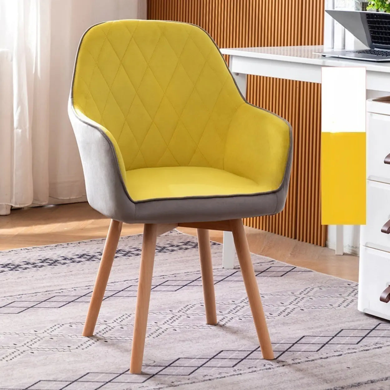 Mid-Back Upholstered Ergonomic Wood Frame Office Chair — Yellow-Grey / Flannel