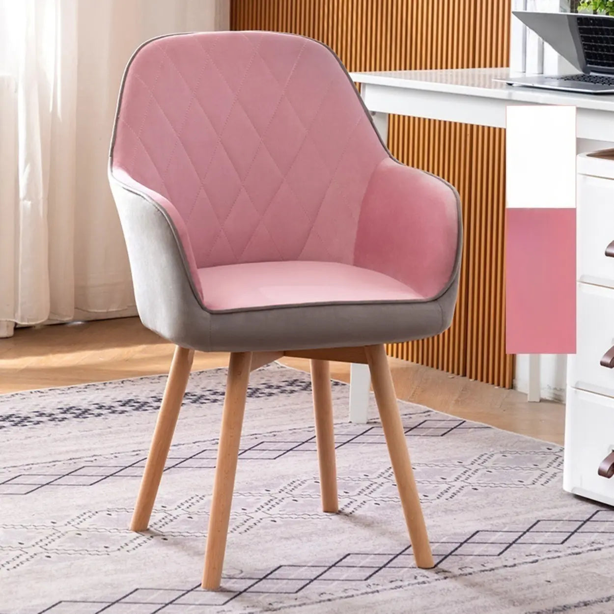 Mid-Back Upholstered Ergonomic Wood Frame Office Chair — Blue-Gray / Tech Cloth
