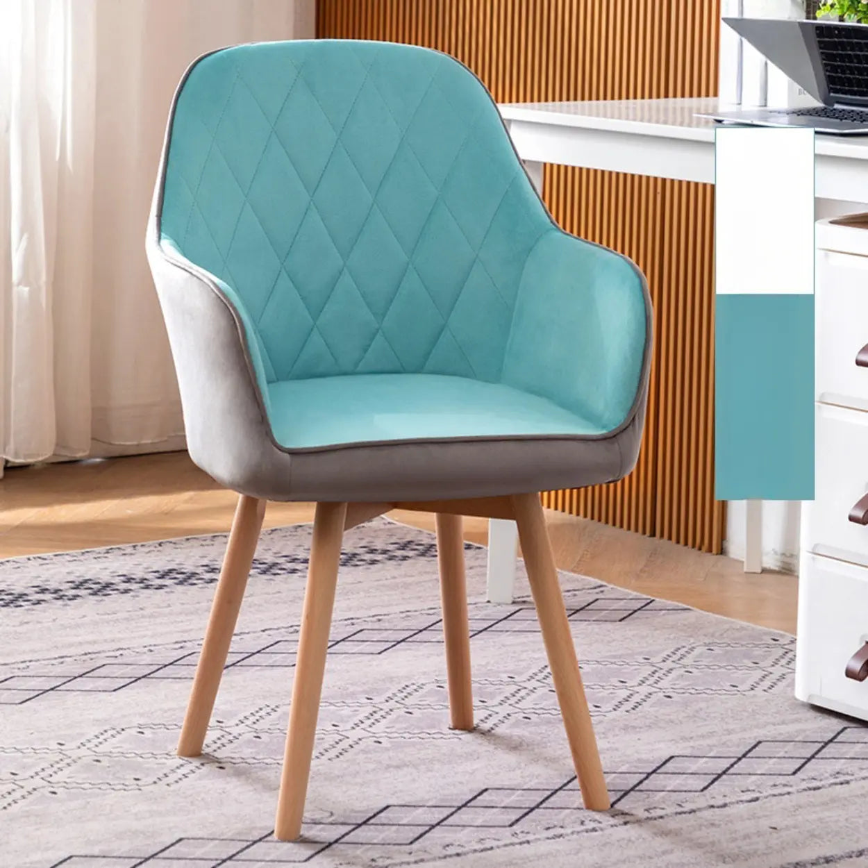 Mid-Back Upholstered Ergonomic Wood Frame Office Chair — Blue-Gray / Flannel