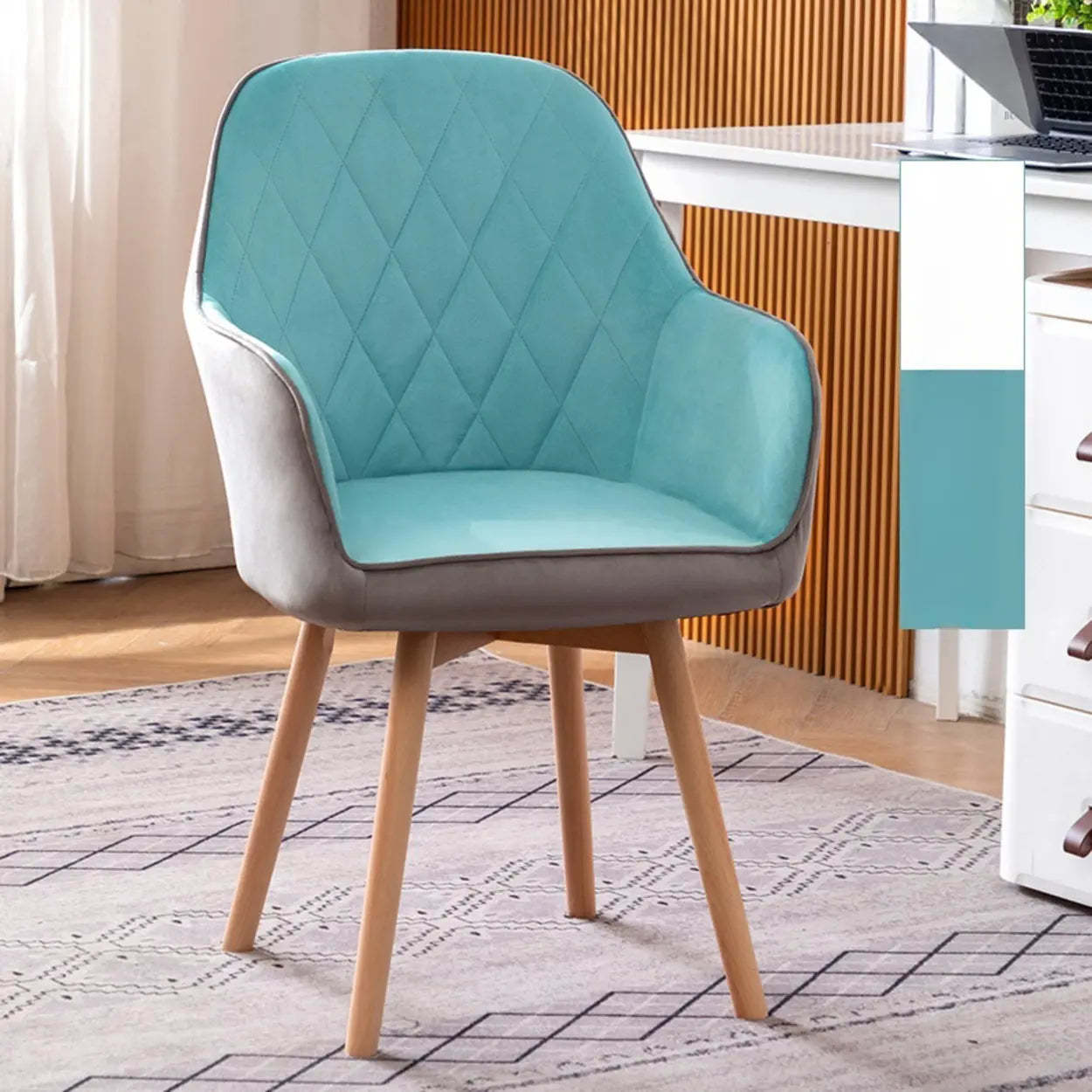 Mid-Back Upholstered Ergonomic Wood Frame Office Chair — Blue-Gray / Flannel