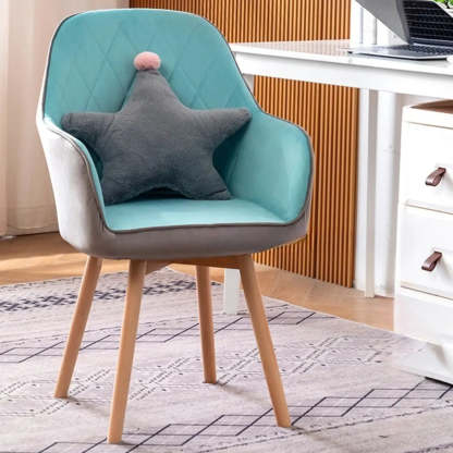 Mid-Back Upholstered Ergonomic Wood Frame Office Chair — Champagne / Flannel