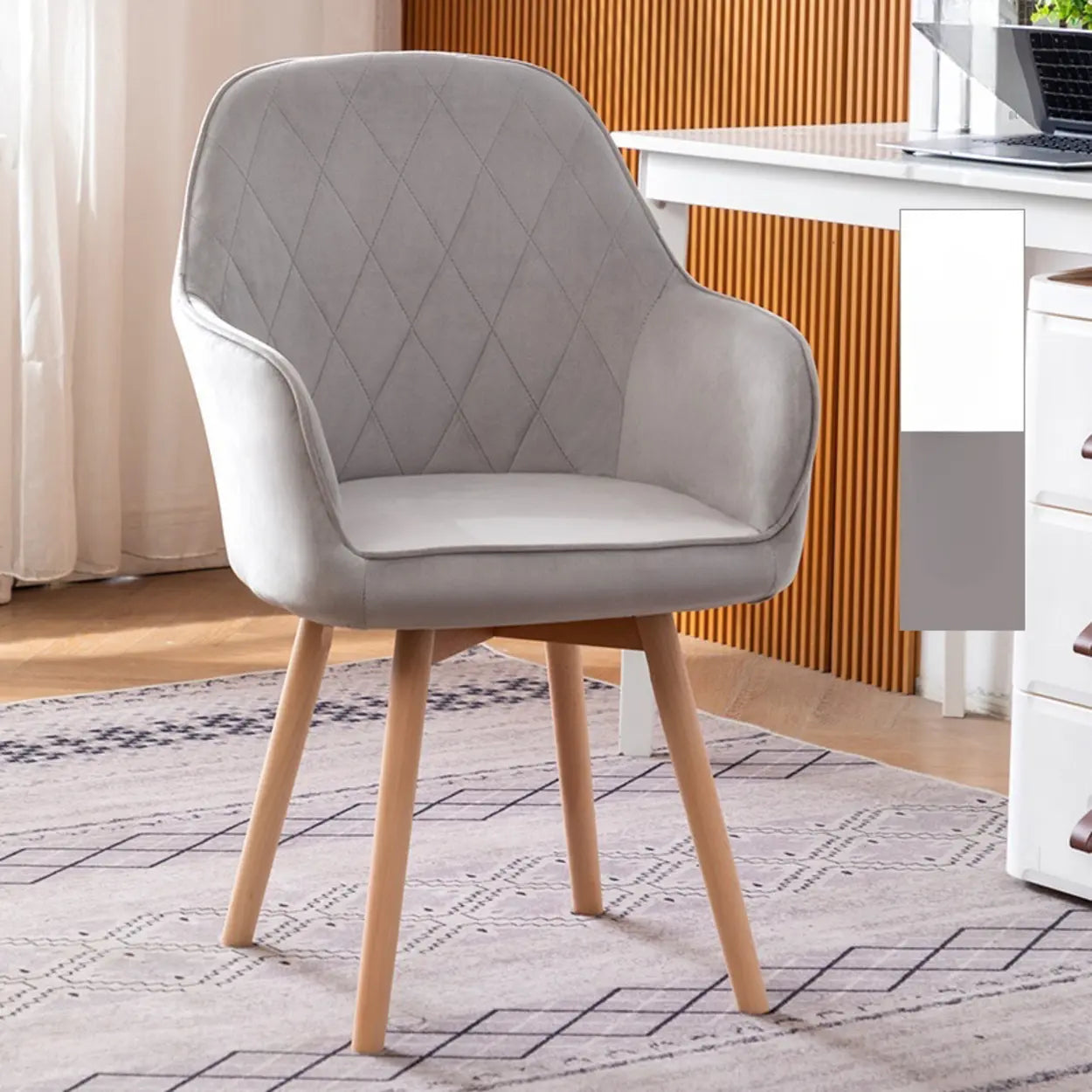 Mid-Back Upholstered Ergonomic Wood Frame Office Chair — Grey / Tech Cloth