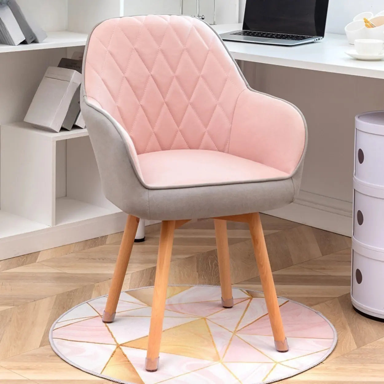 Mid-Back Upholstered Ergonomic Wood Frame Office Chair — Off-White / Tech Cloth