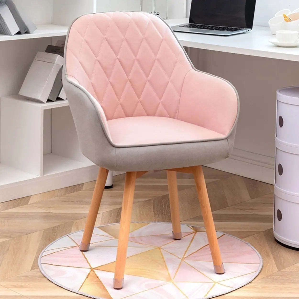 Mid-Back Upholstered Ergonomic Wood Frame Office Chair — Off-White / Tech Cloth