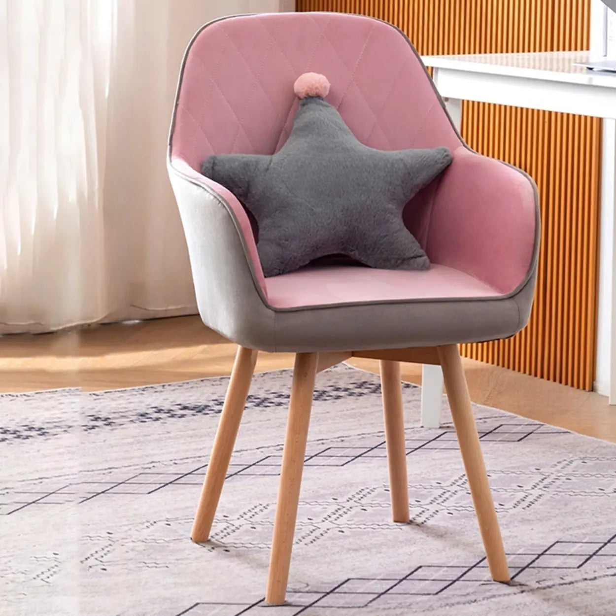Mid-Back Upholstered Ergonomic Wood Frame Office Chair — Orange/ Gray / Tech Cloth