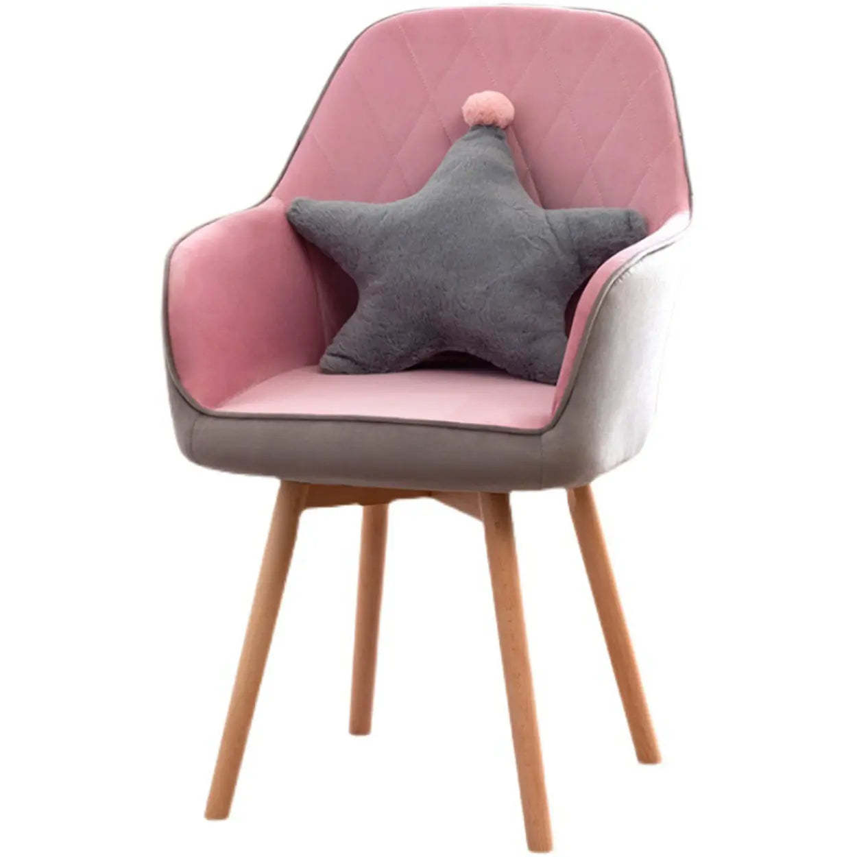 Mid-Back Upholstered Ergonomic Wood Frame Office Chair — Pink & Gray / Tech Cloth