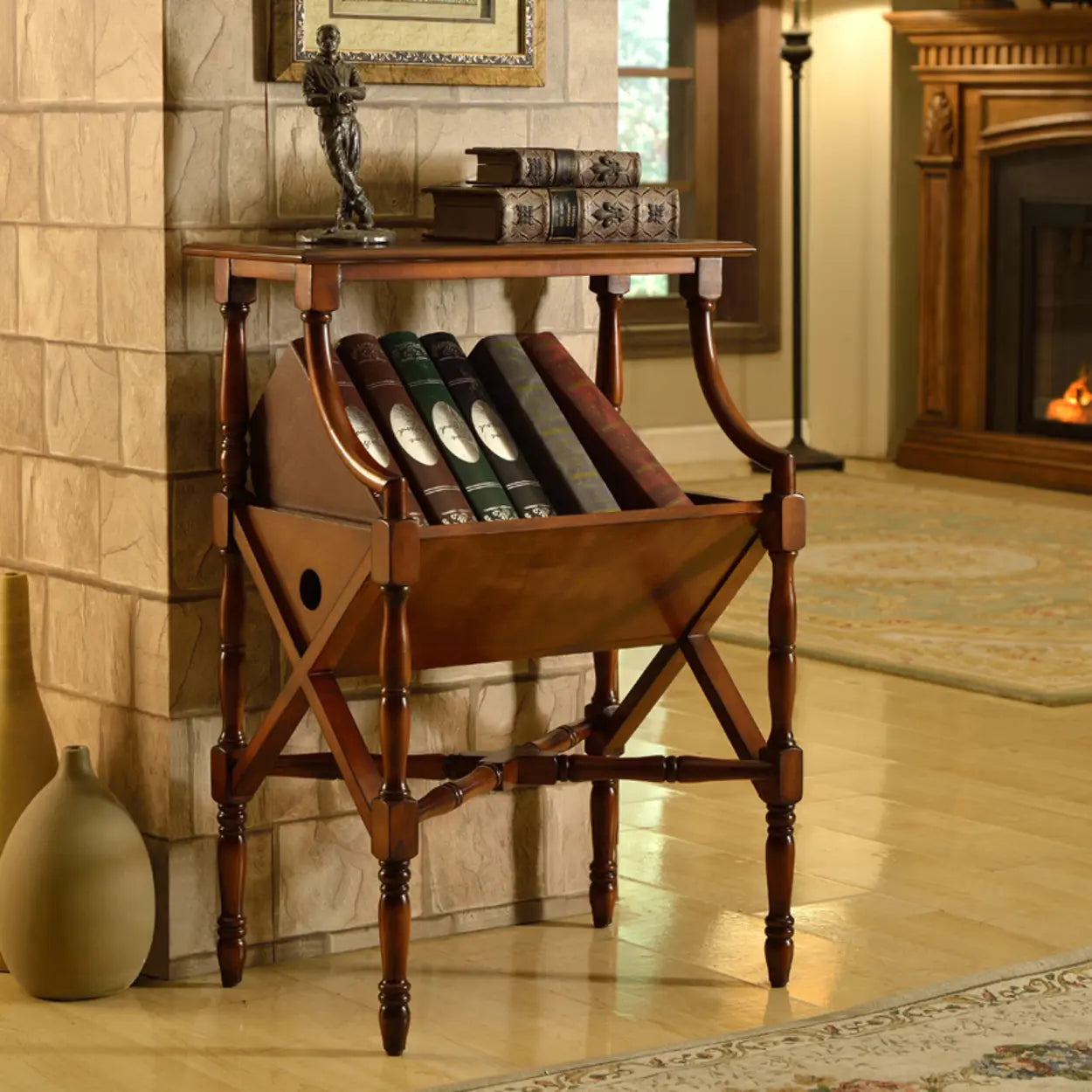 Mid-Century Antique Wood Magazine Bookshelf — Brown