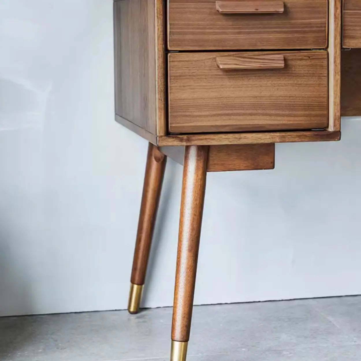 Mid-Century Brown Wood Dual-Drawer Writing Desk