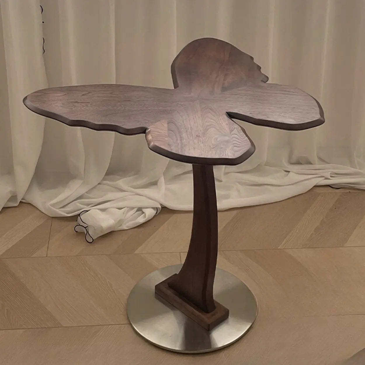 Mid-Century Butterfly Walnut Wood Side Table — Nut-Brown