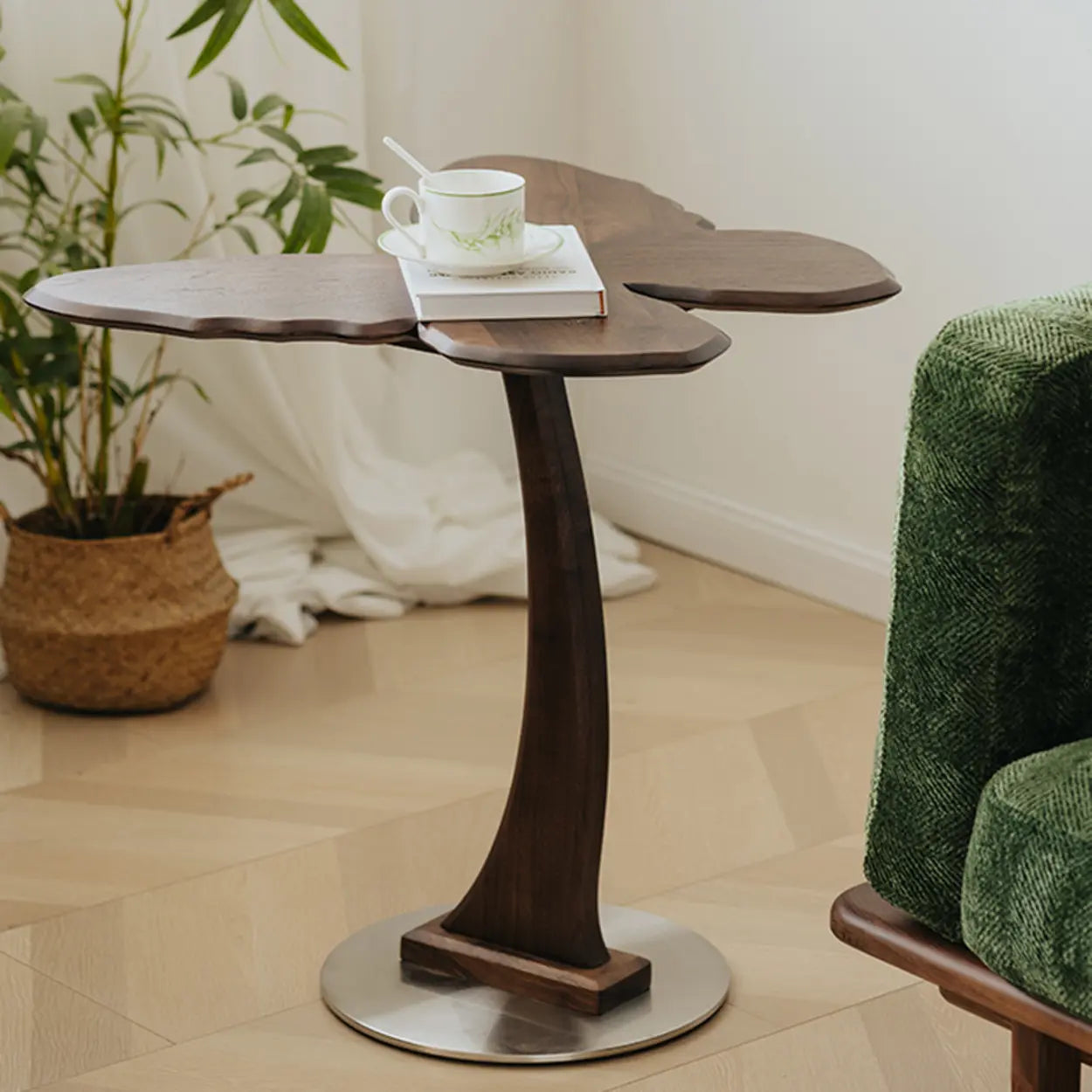 Mid-Century Butterfly Walnut Wood Side Table