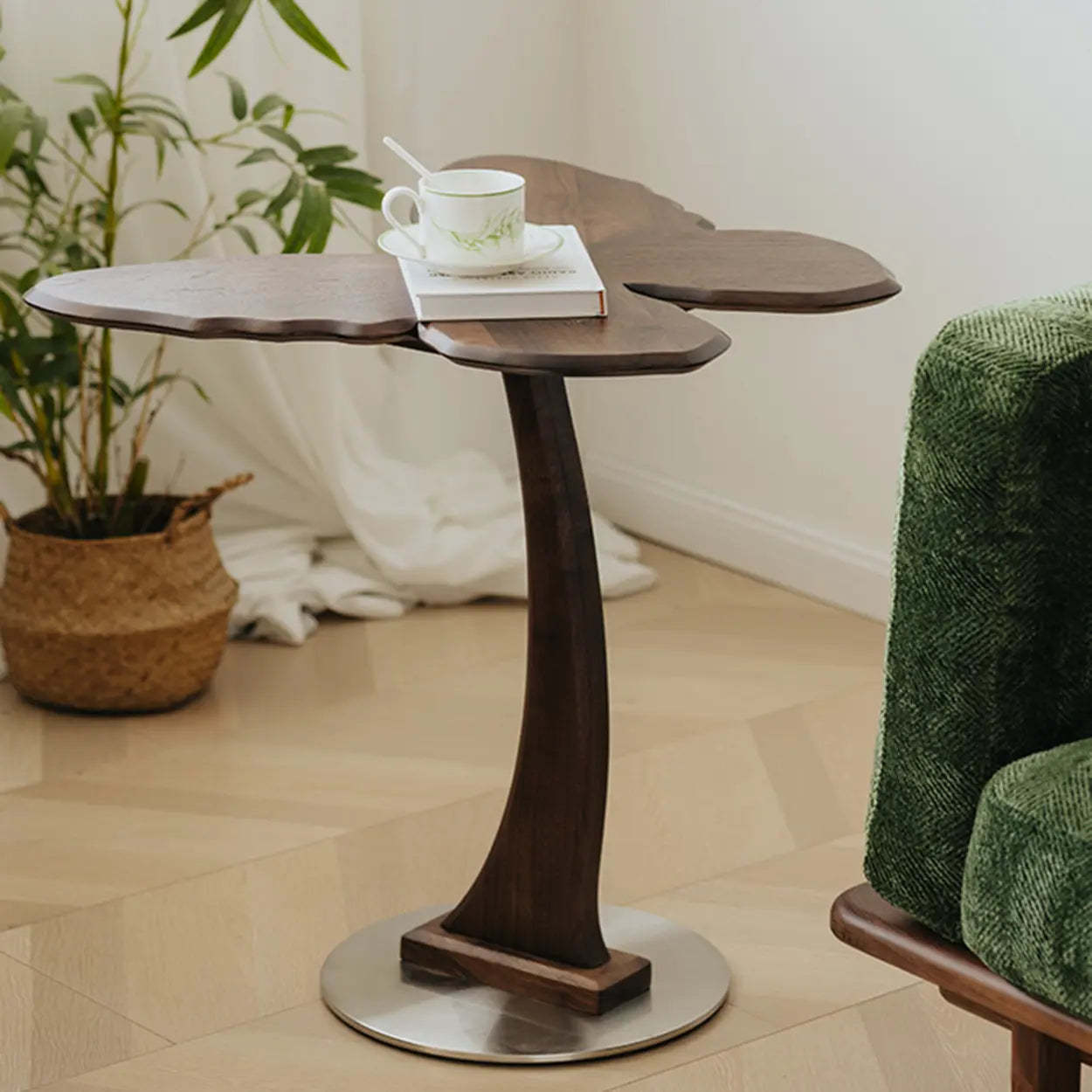 Mid-Century Butterfly Walnut Wood Side Table