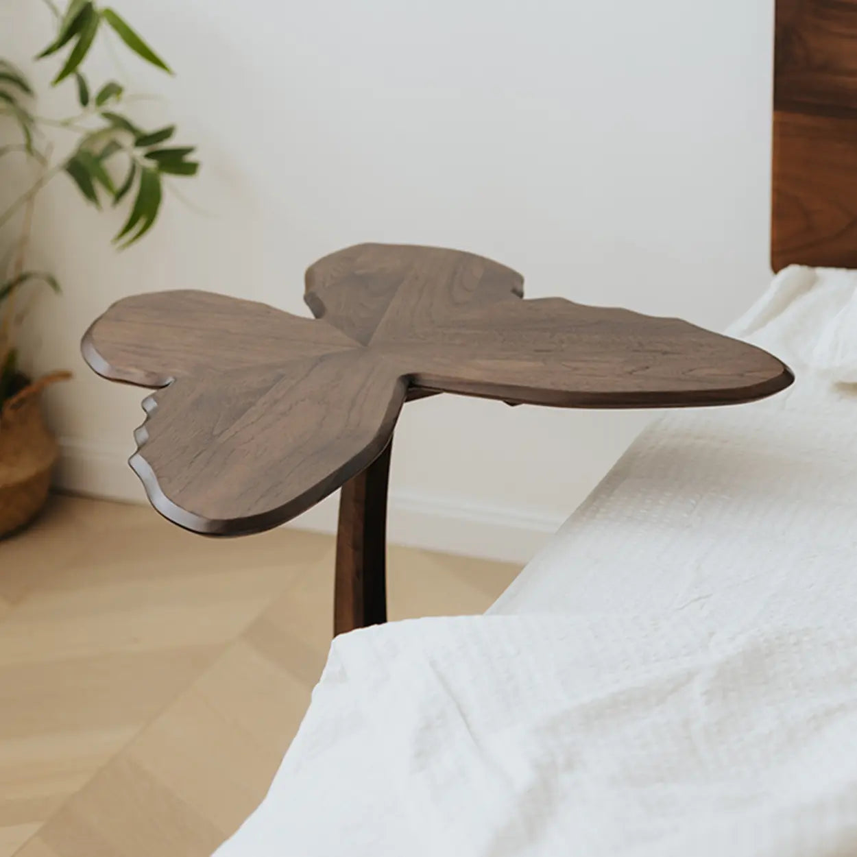 Mid-Century Butterfly Walnut Wood Side Table