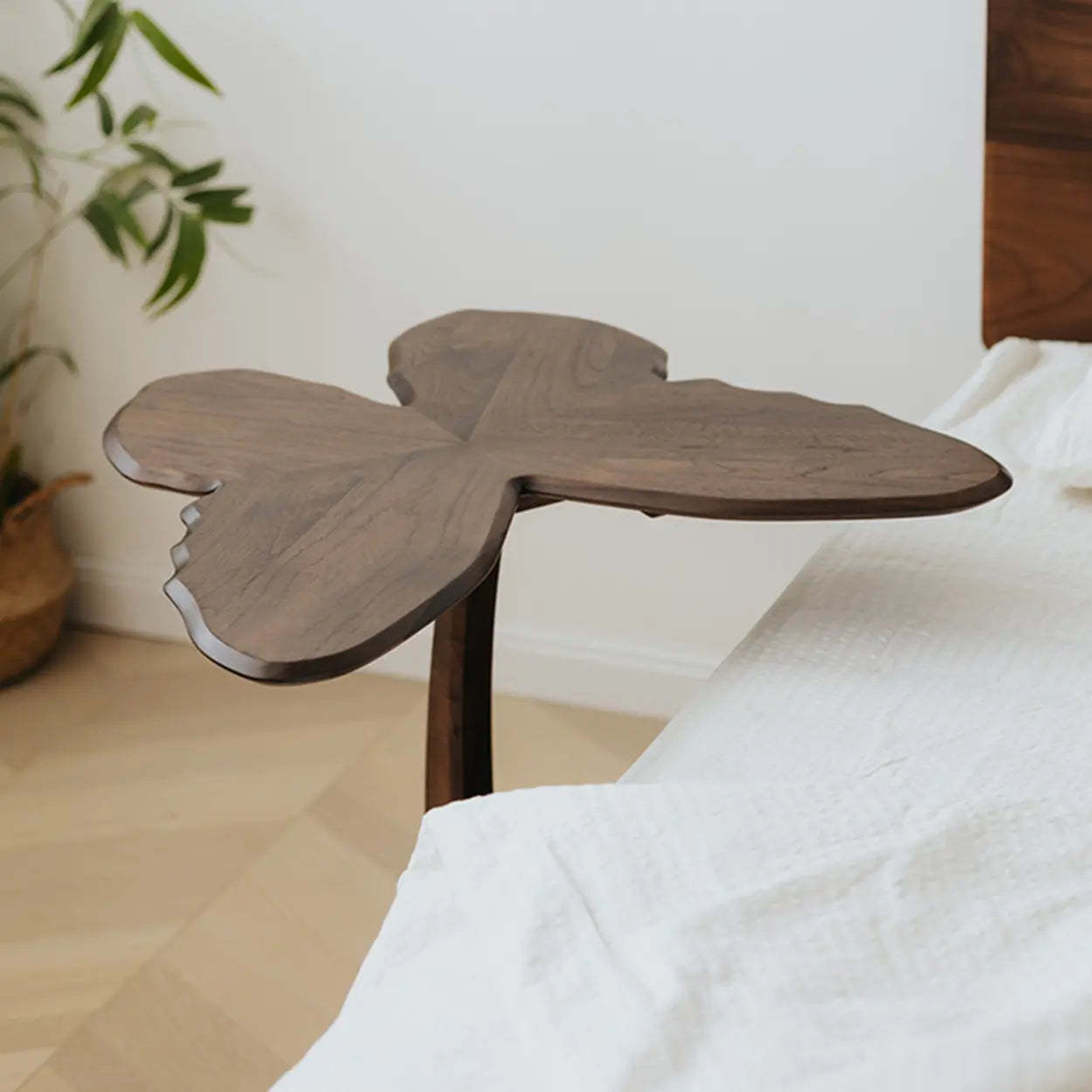 Mid-Century Butterfly Walnut Wood Side Table