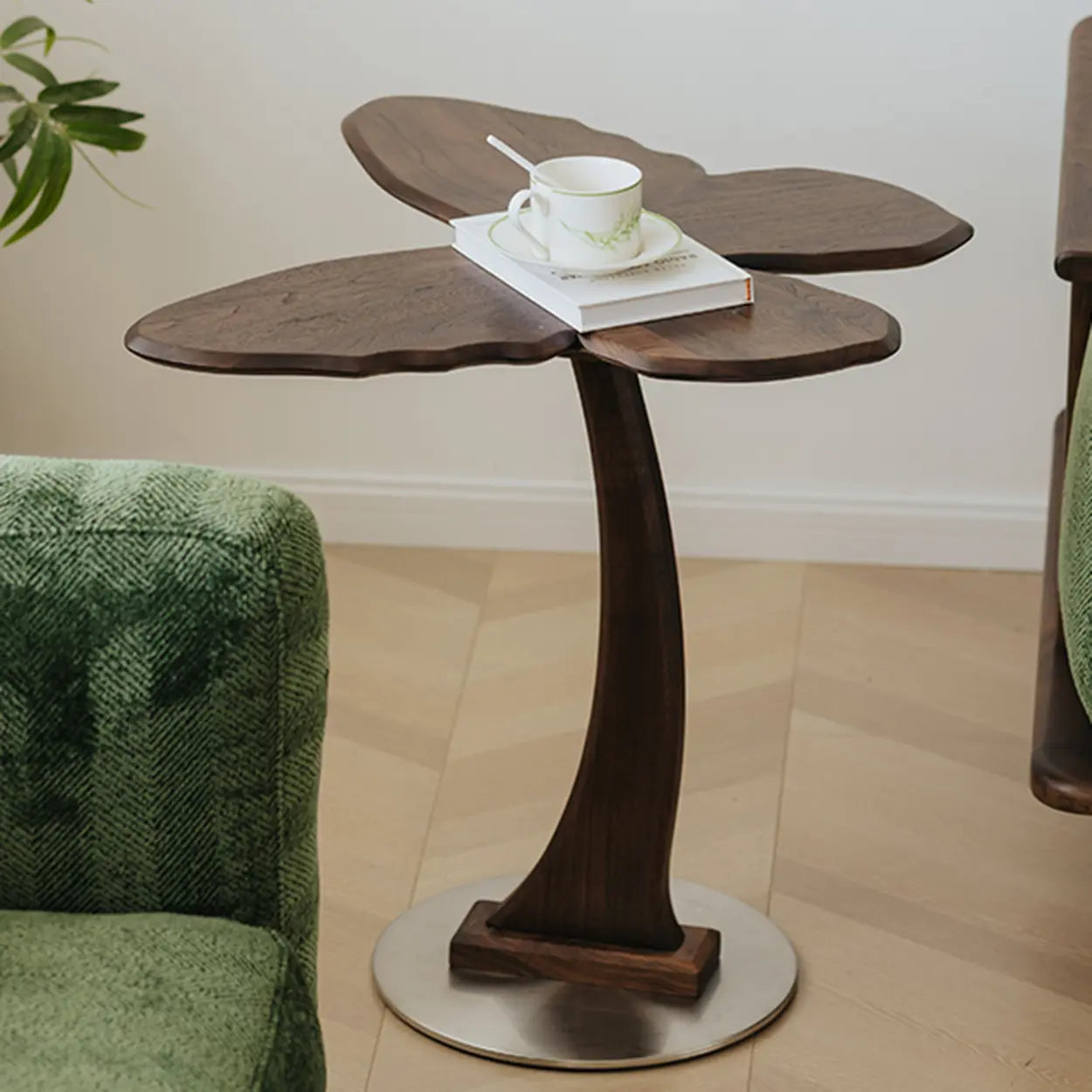 Mid-Century Butterfly Walnut Wood Side Table