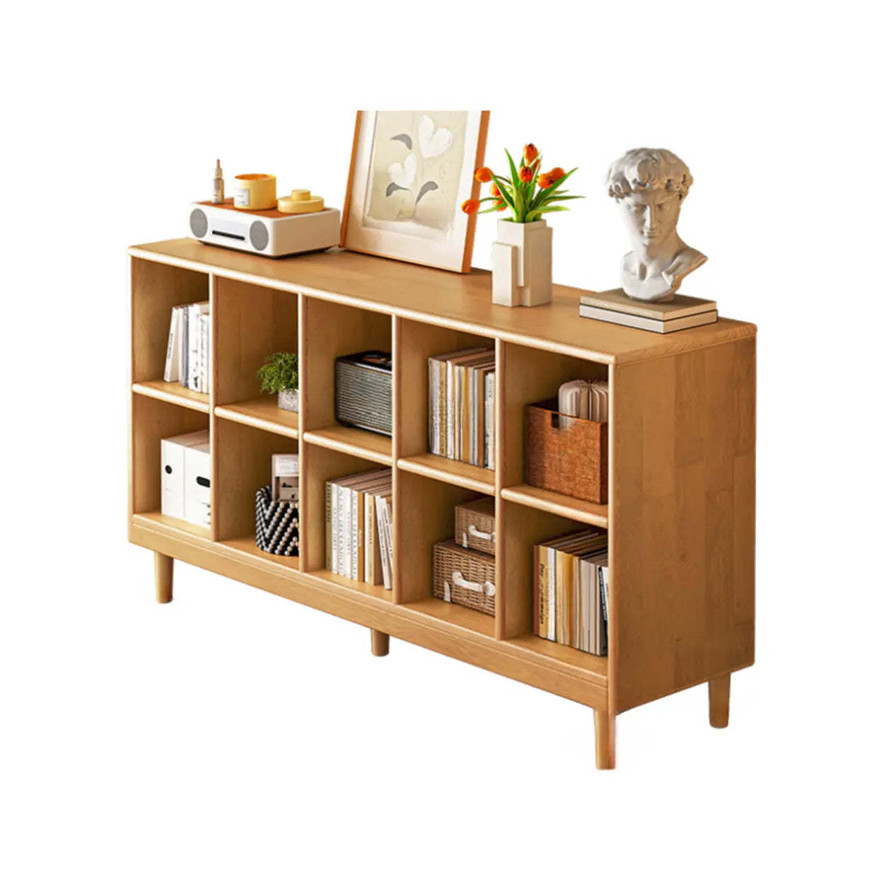 Lighom modern cube modular wood display cabinets — 59" L / Natural