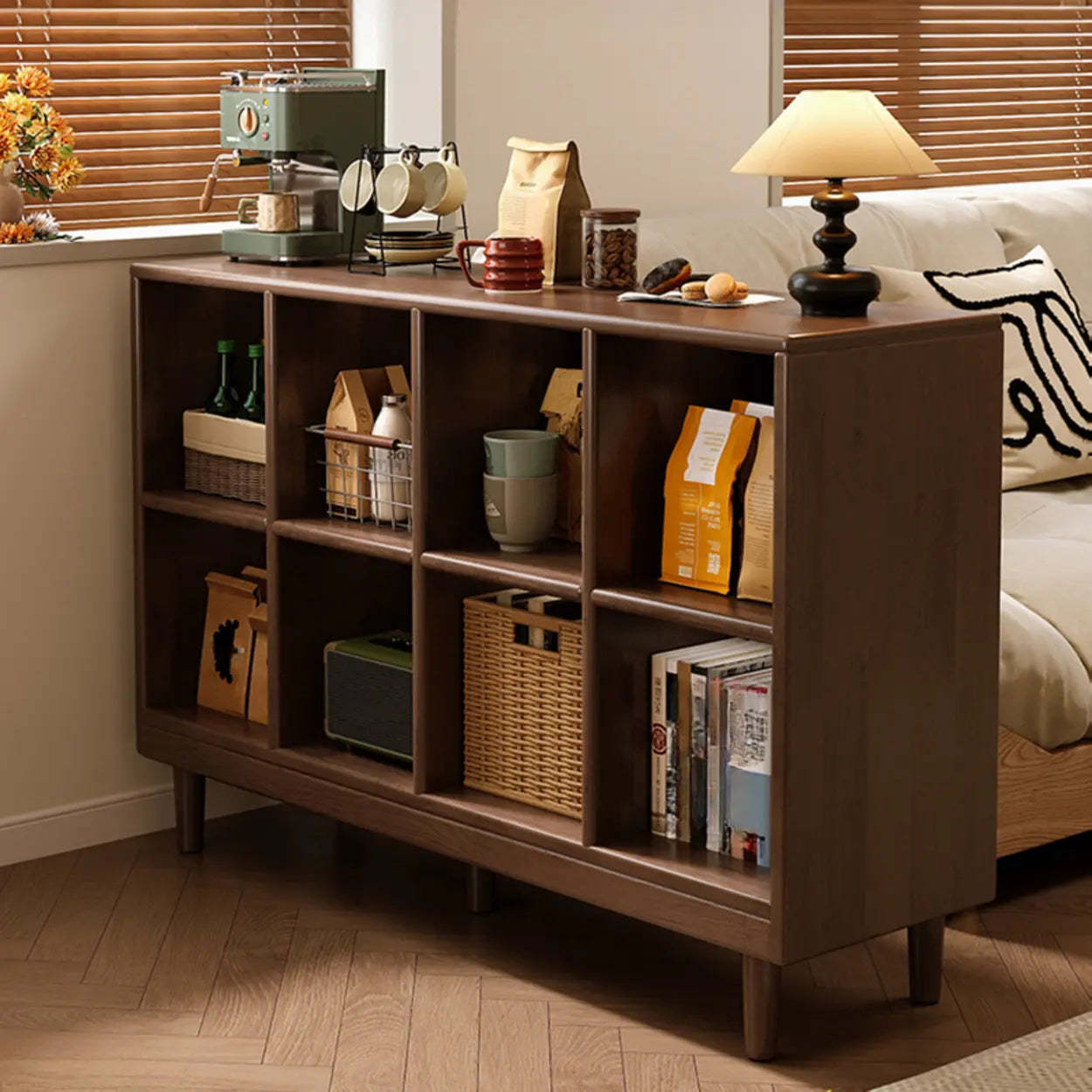 Mid-Century Modular Cube Wood Bookcase — Natural Finish