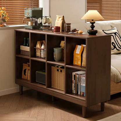 Mid-Century Modular Cube Wood Bookcase — Natural Finish