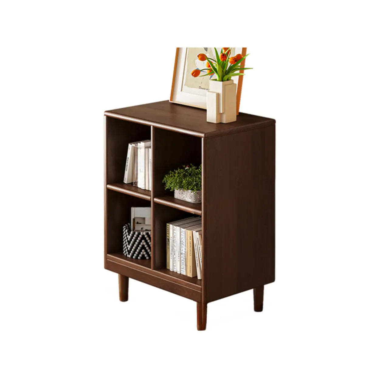 Mid-Century Modular Cube Wood Bookcase — Natural Finish