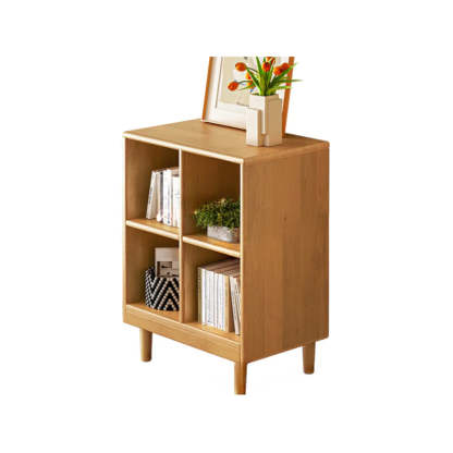 Mid-Century Modular Cube Wood Bookcase — Natural Finish