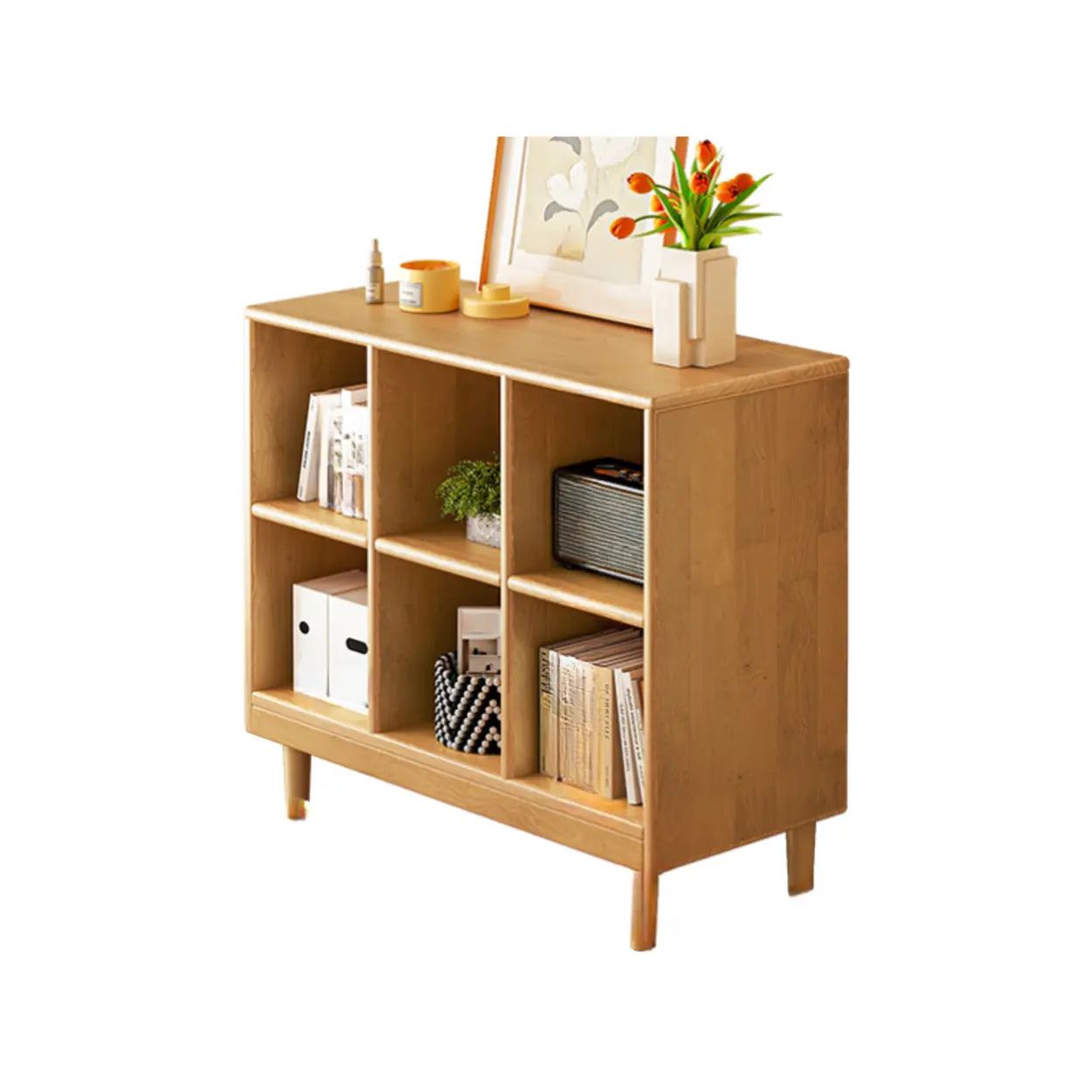 Mid-Century Modular Cube Wood Bookcase — Brown