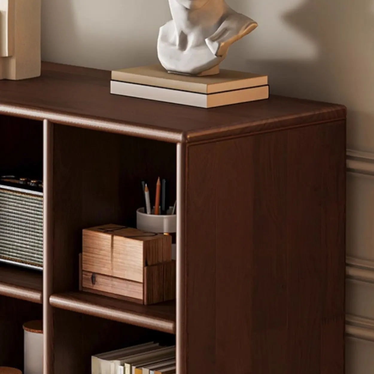 Mid-Century Modular Cube Wood Bookcase — Brown