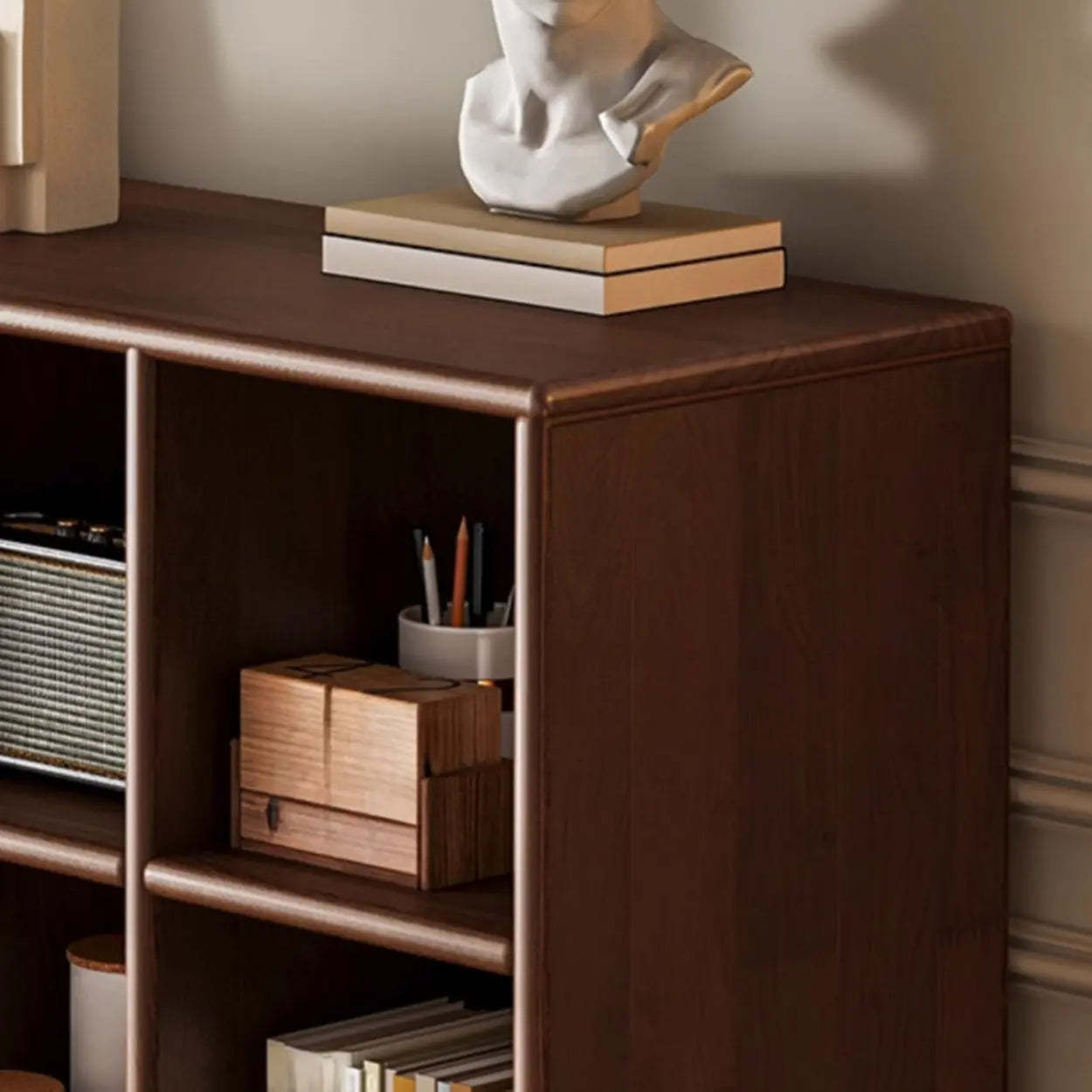 Mid-Century Modular Cube Wood Bookcase — Brown