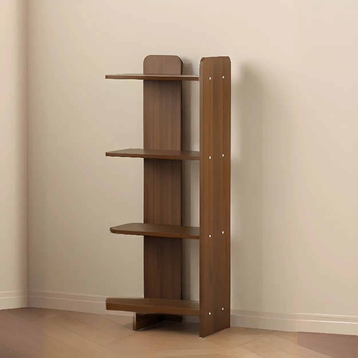 Mid-Century 4-Tier Wood Corner Bookshelf — Nut/Brown