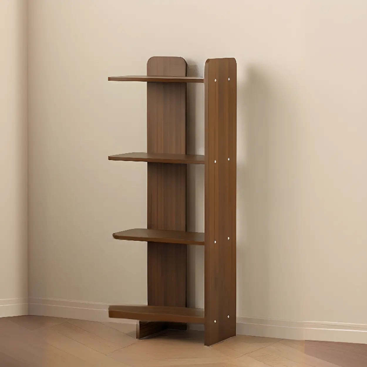 Mid-Century 4-Tier Wood Corner Bookshelf — Nut/Brown