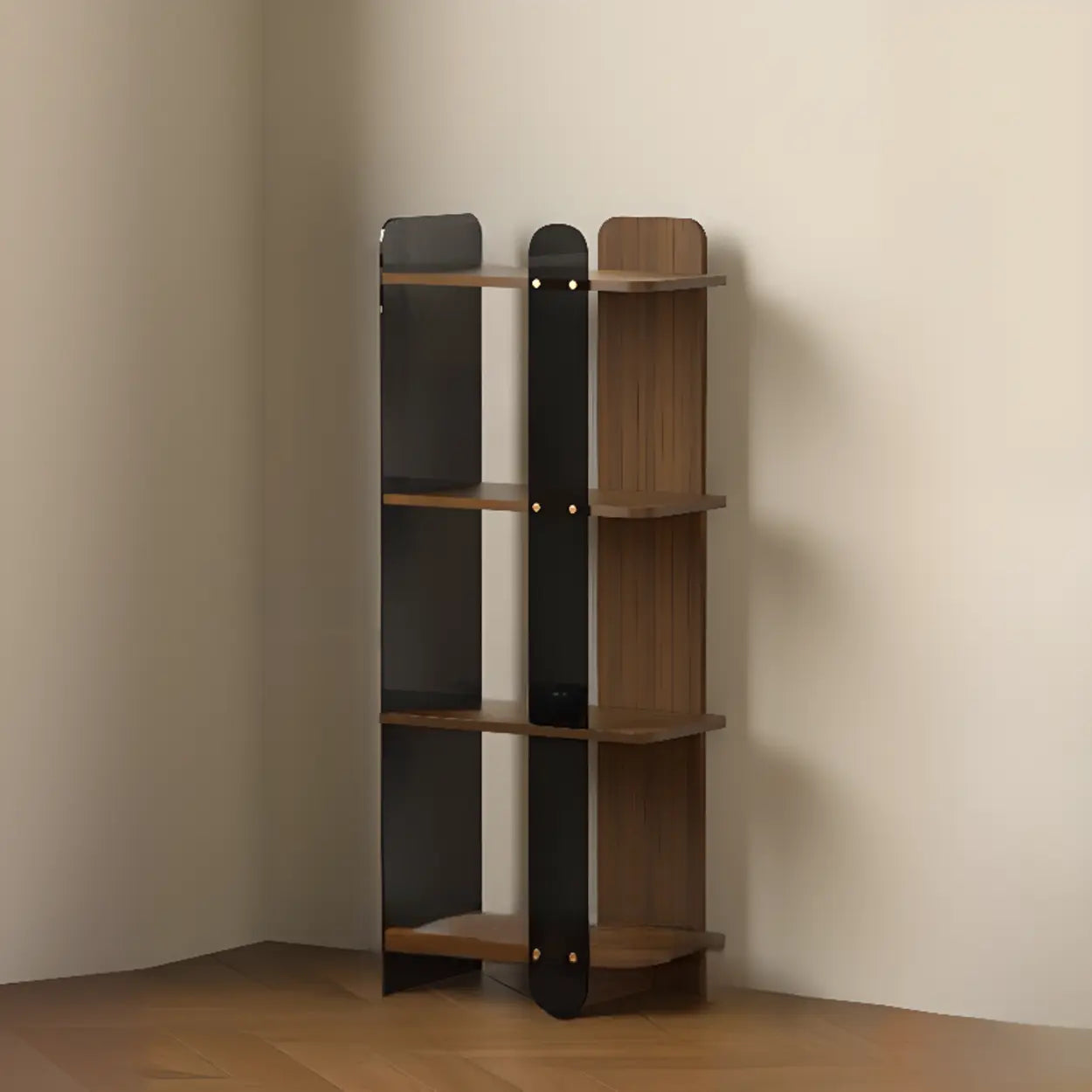 Mid-Century 4-Tier Wood Corner Bookshelf — Nut/Brown