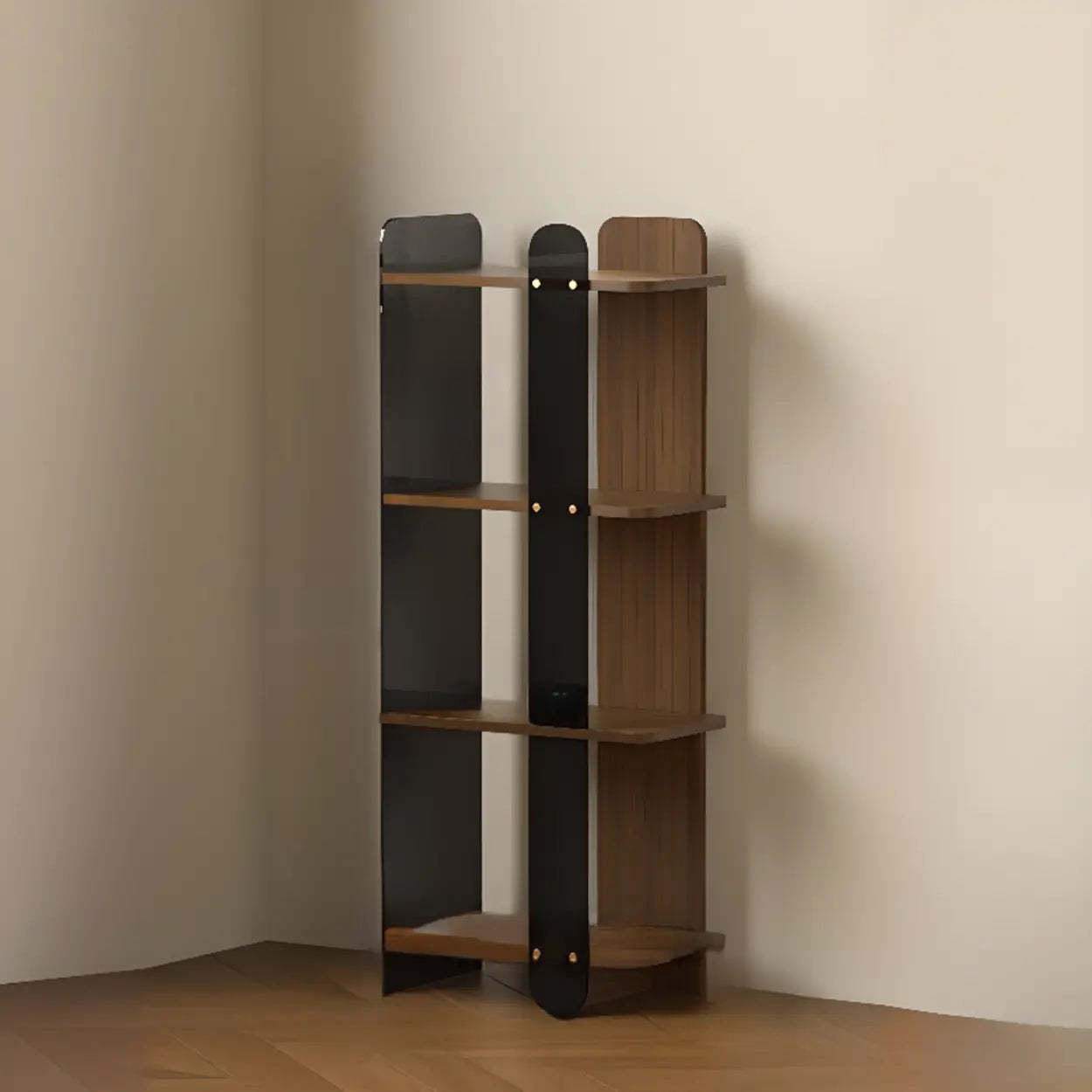 Mid-Century 4-Tier Wood Corner Bookshelf — Nut/Brown