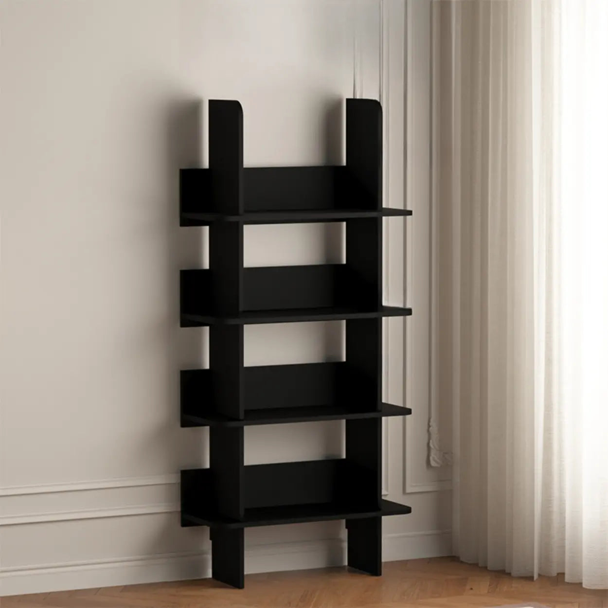 Mid-Century 4-Tier Wood Corner Bookshelf
