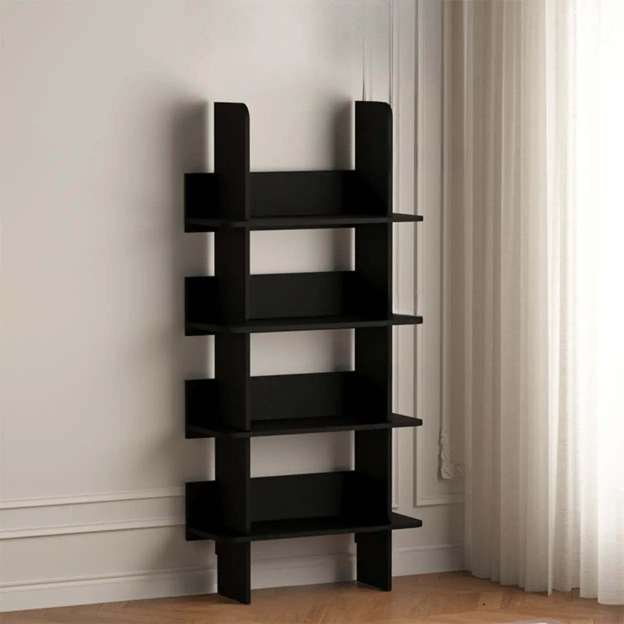 Modern 4-tier bookshelf wood acrylic fabric display cabinets