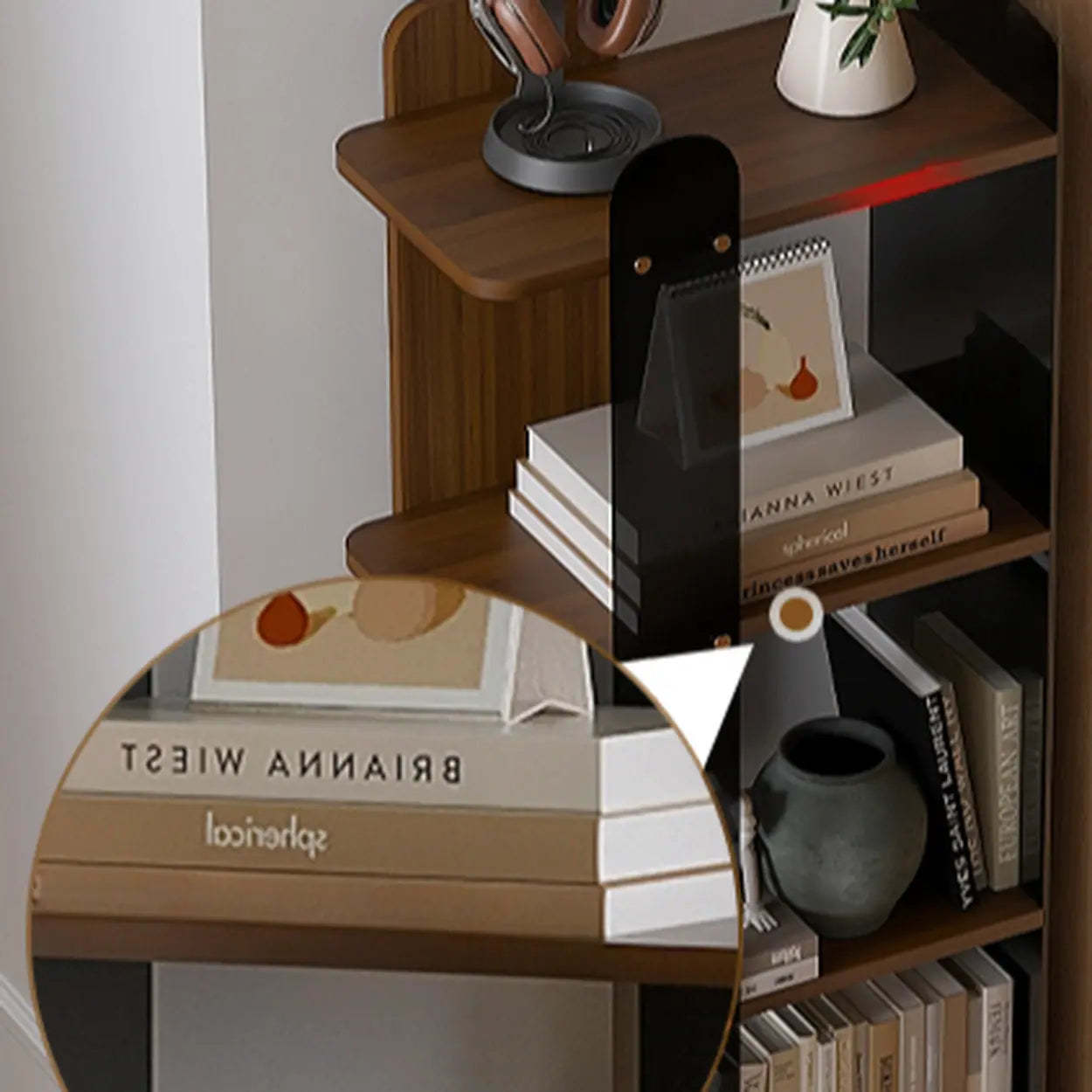 Mid-Century 4-Tier Wood Corner Bookshelf