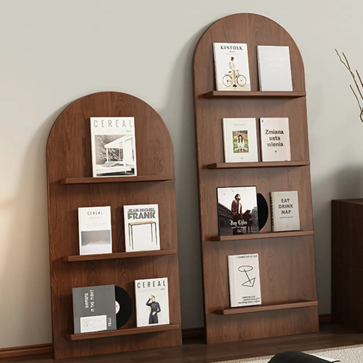 Mid-Century Arched Wood Bookshelf Display Rack