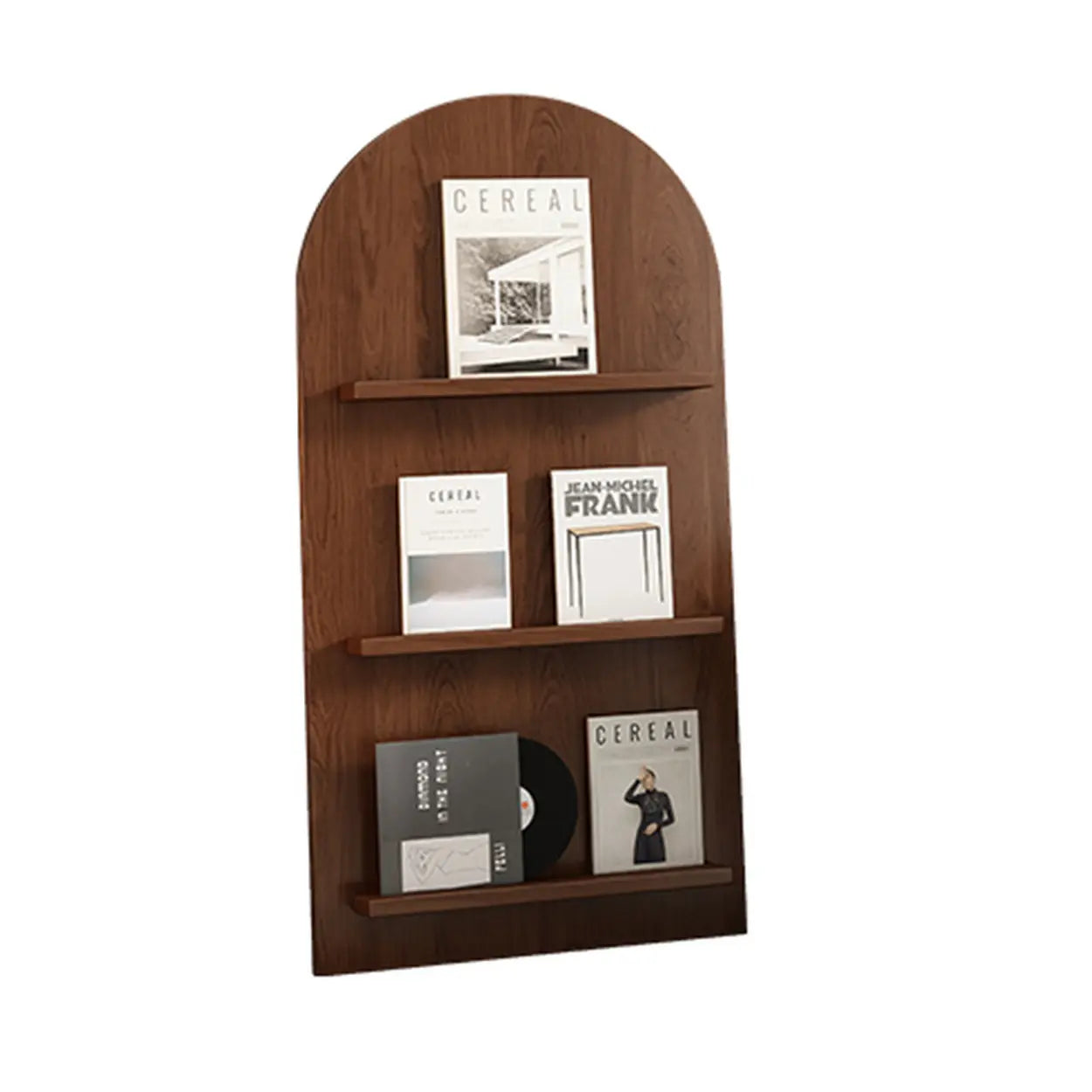 Mid-Century Arched Wood Bookshelf Display Rack