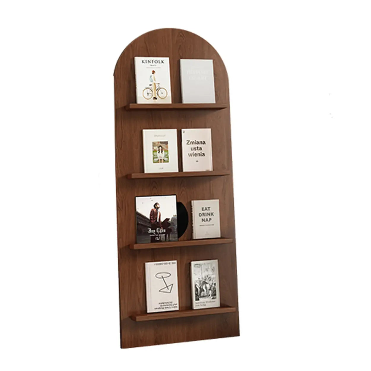 Mid-Century Arched Wood Bookshelf Display Rack