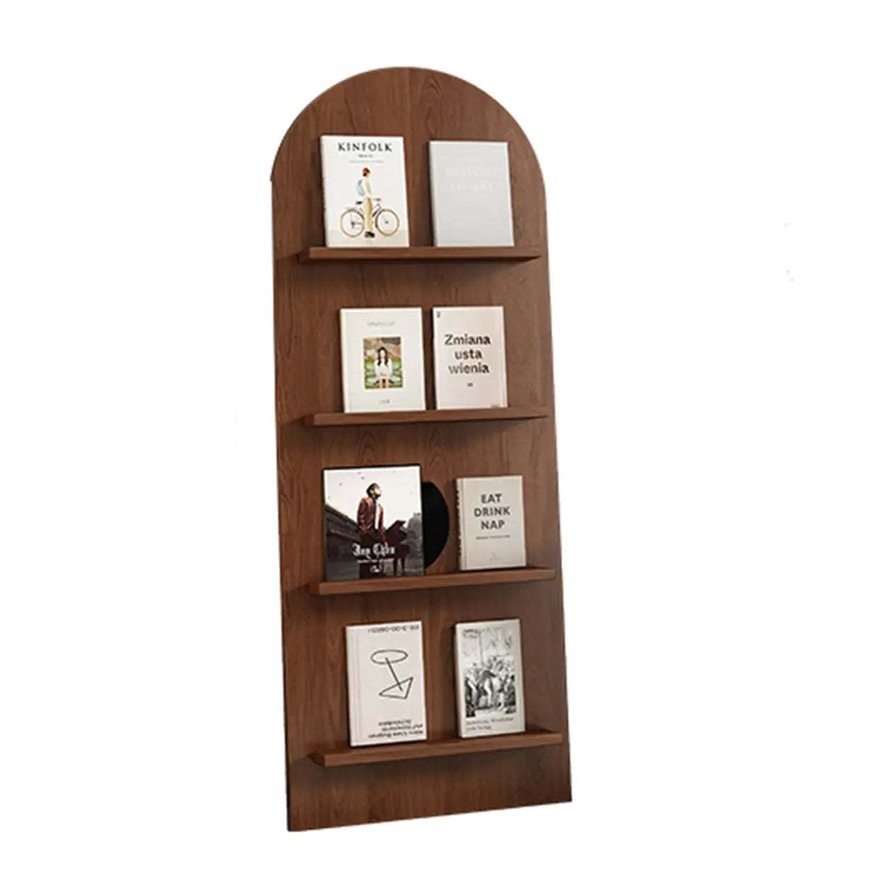 Mid-Century Arched Wood Bookshelf Display Rack