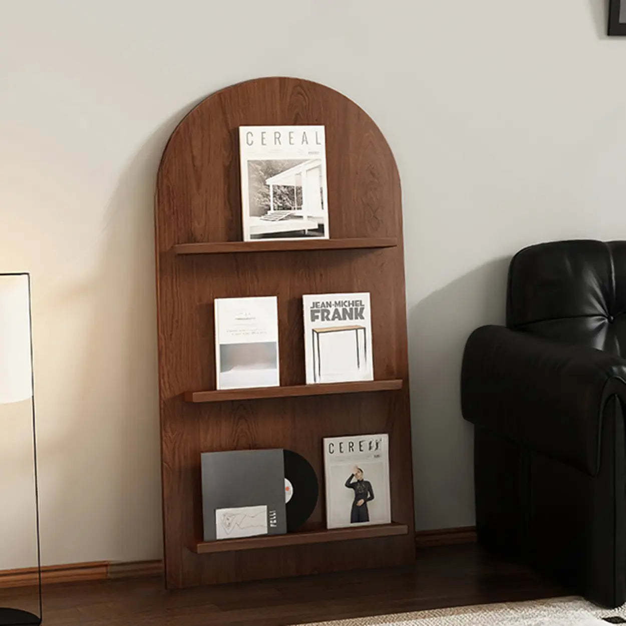 Mid-Century Arched Wood Bookshelf Display Rack