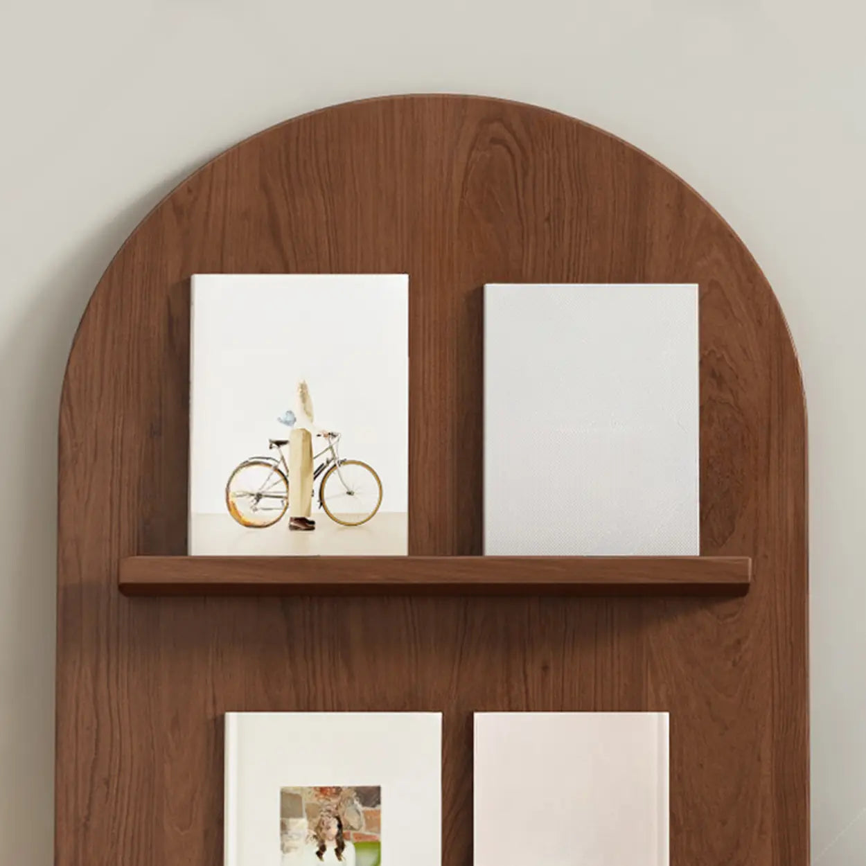 Mid-Century Arched Wood Bookshelf Display Rack