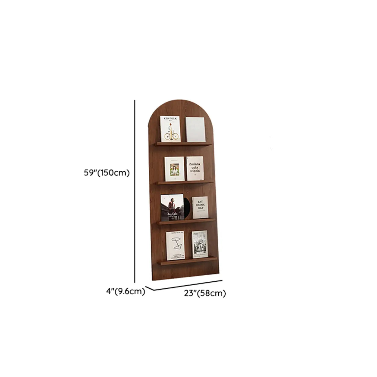 Mid-Century Arched Wood Bookshelf Display Rack