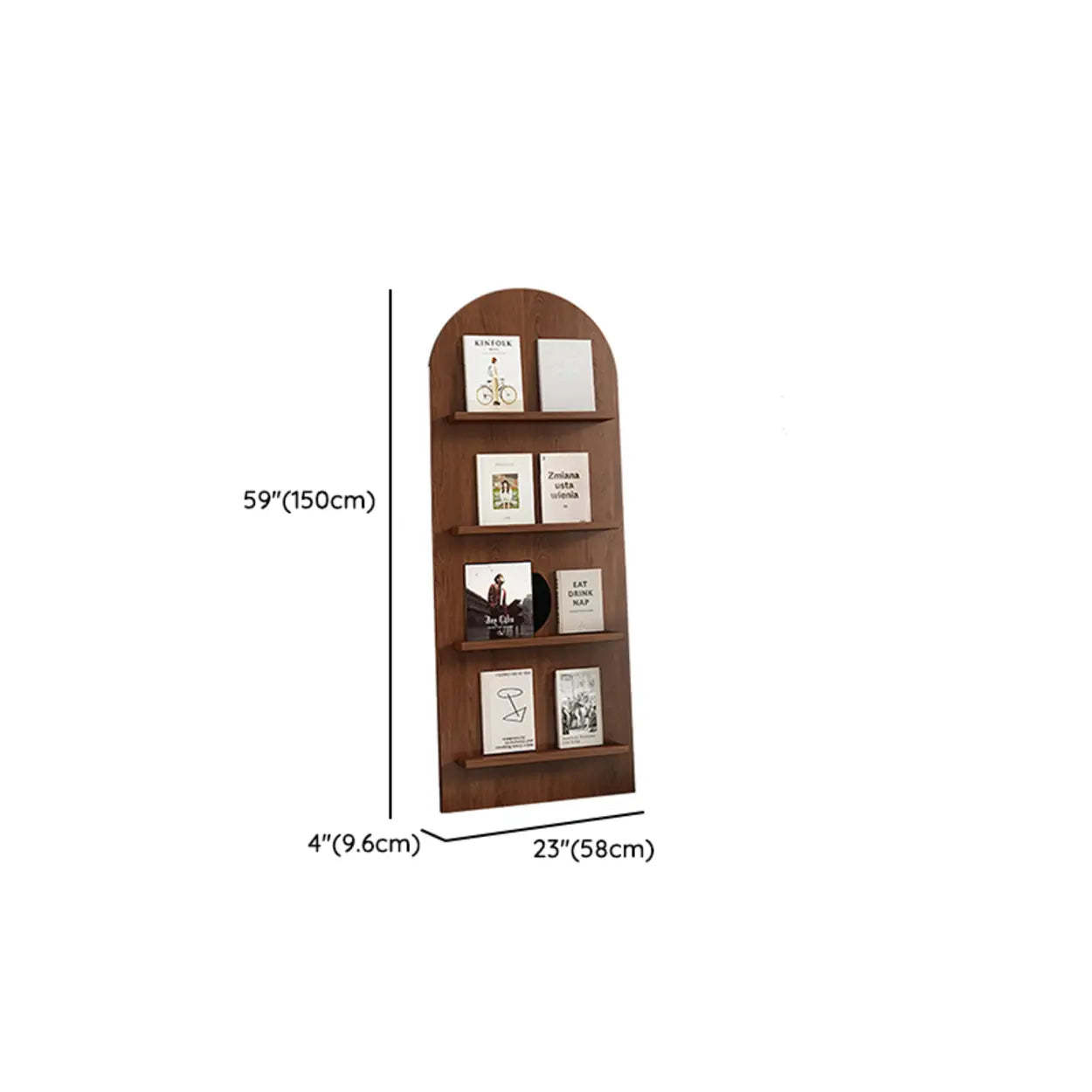Mid-Century Arched Wood Bookshelf Display Rack