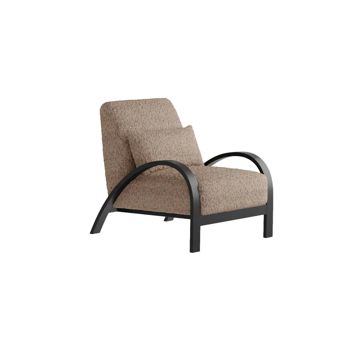 Mid-Century Beige Armrest Accent Chair with Pillow