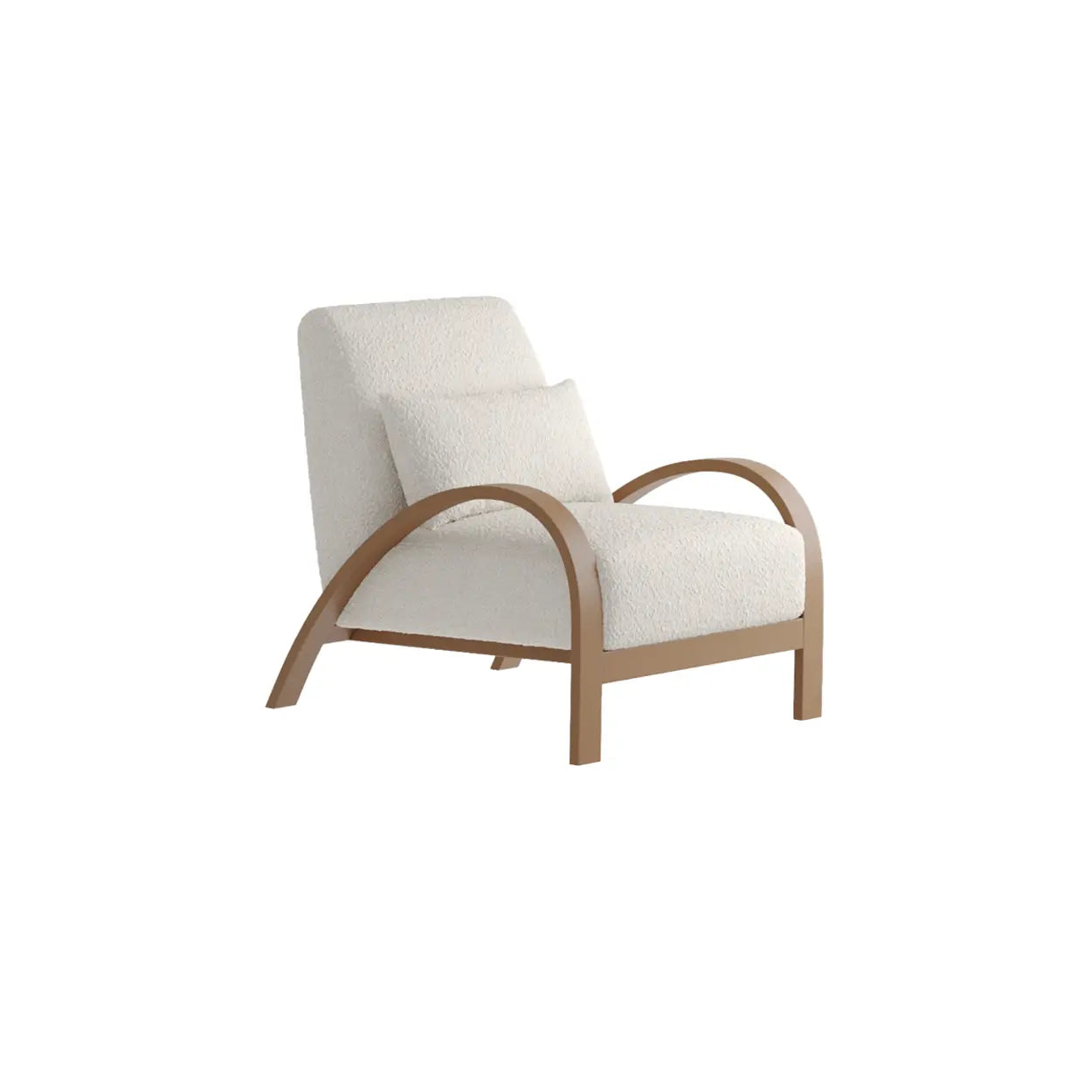 Mid-Century Beige Armrest Accent Chair with Pillow — Sherpa / Purple